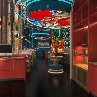  现代国潮火锅店su模型 