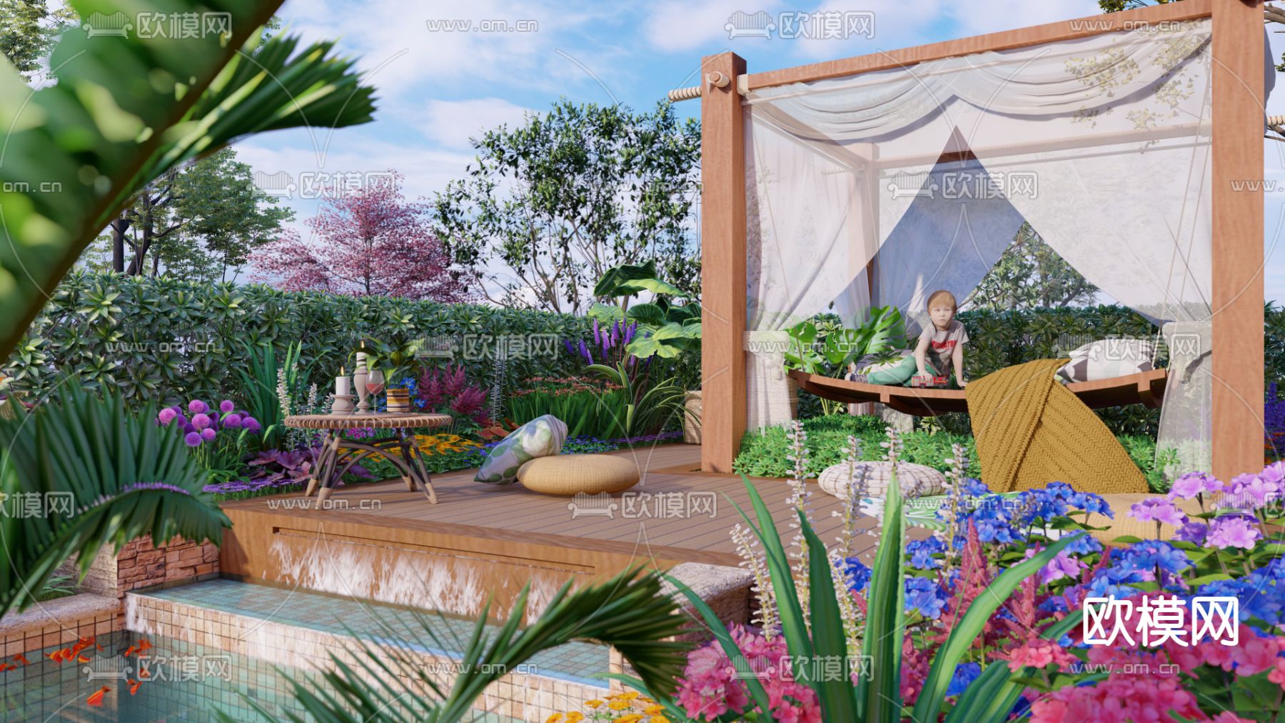 欧式庭院花园su模型下载（渲染图3）