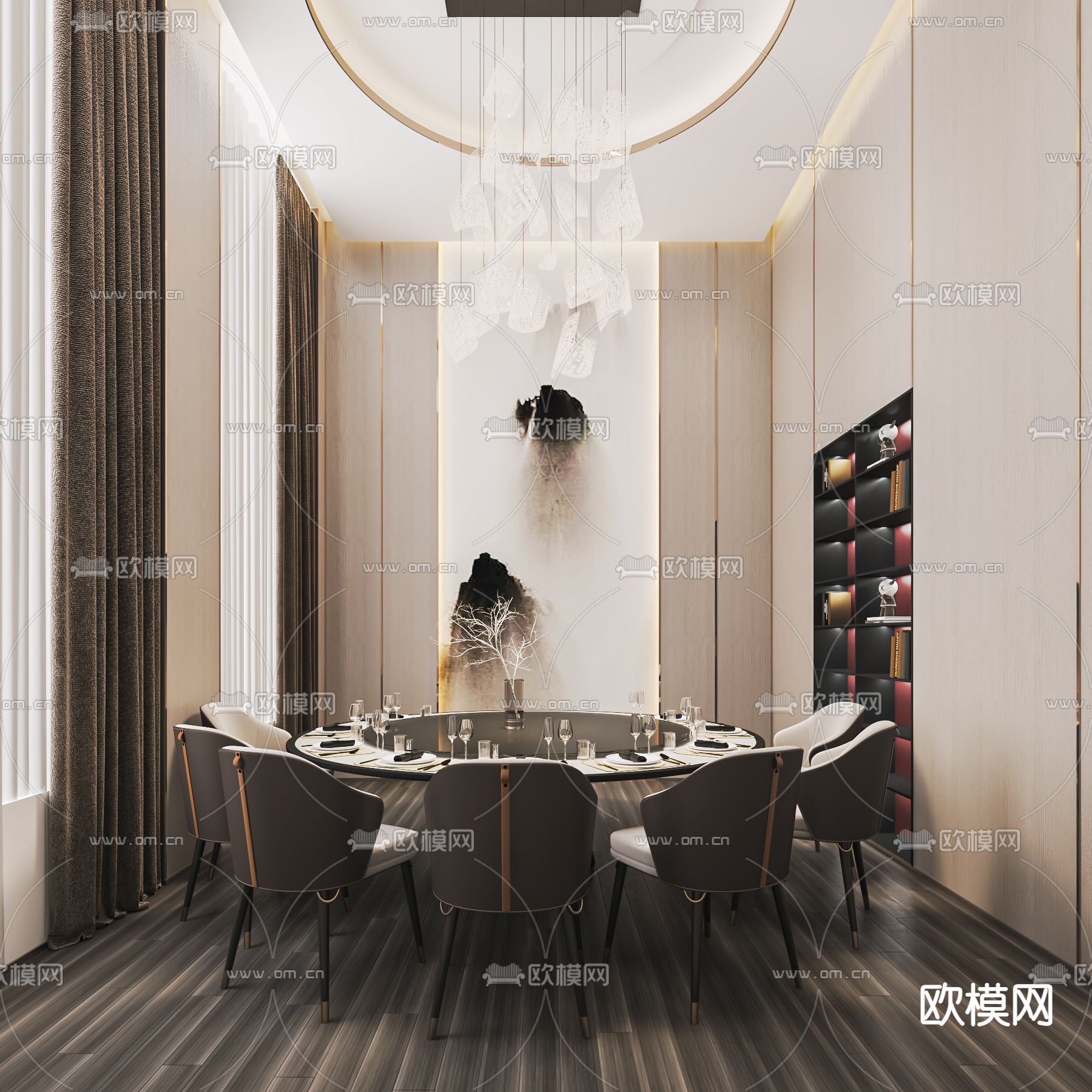 现代包房 餐厅su模型下载（渲染图1）