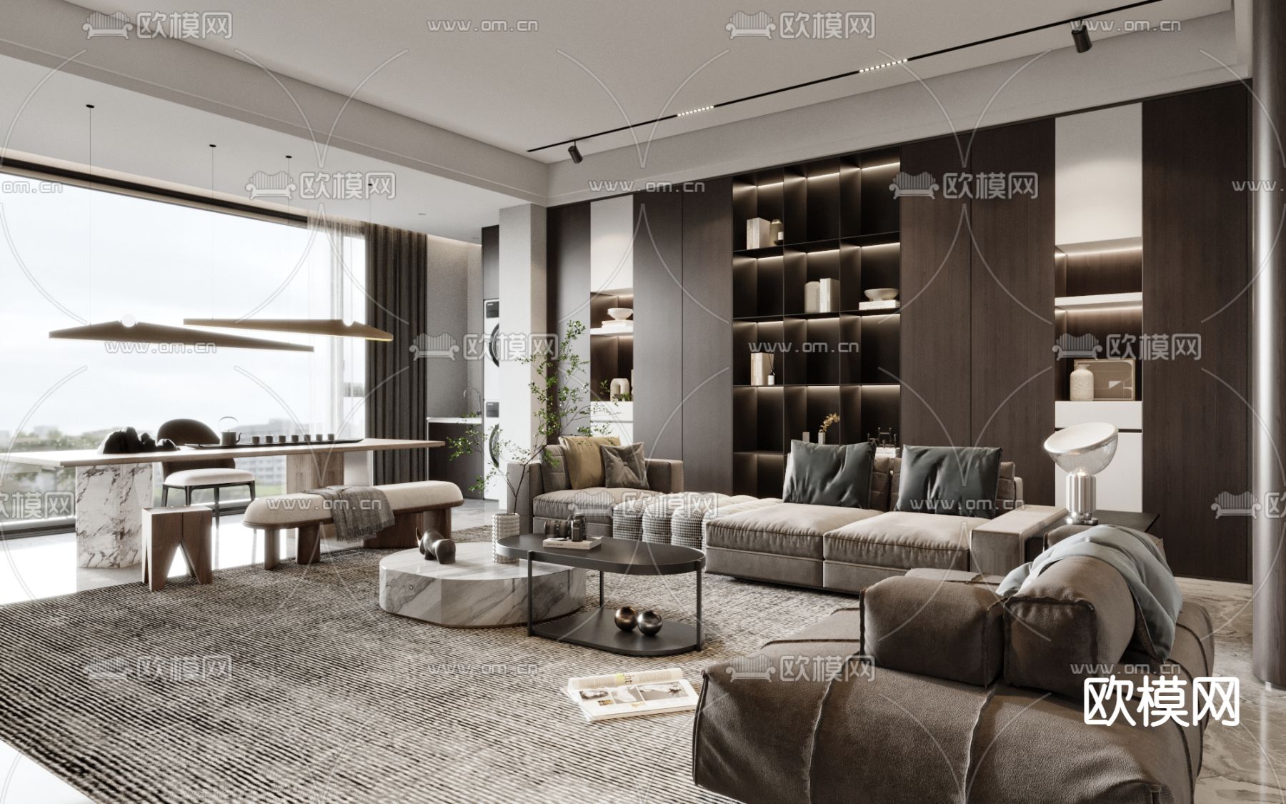 高级灰客厅3d模型下载（渲染图1）