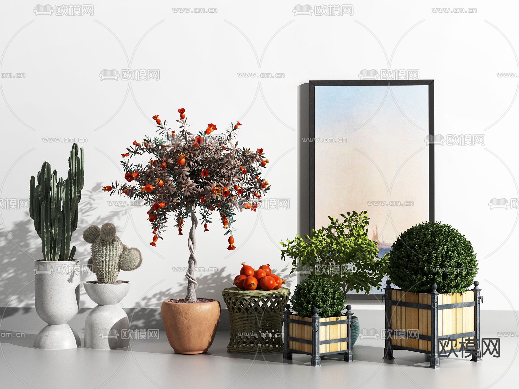 花箱 果树盆栽 盆景3d模型下载_ID13018864_3dmax免费模型-欧模网