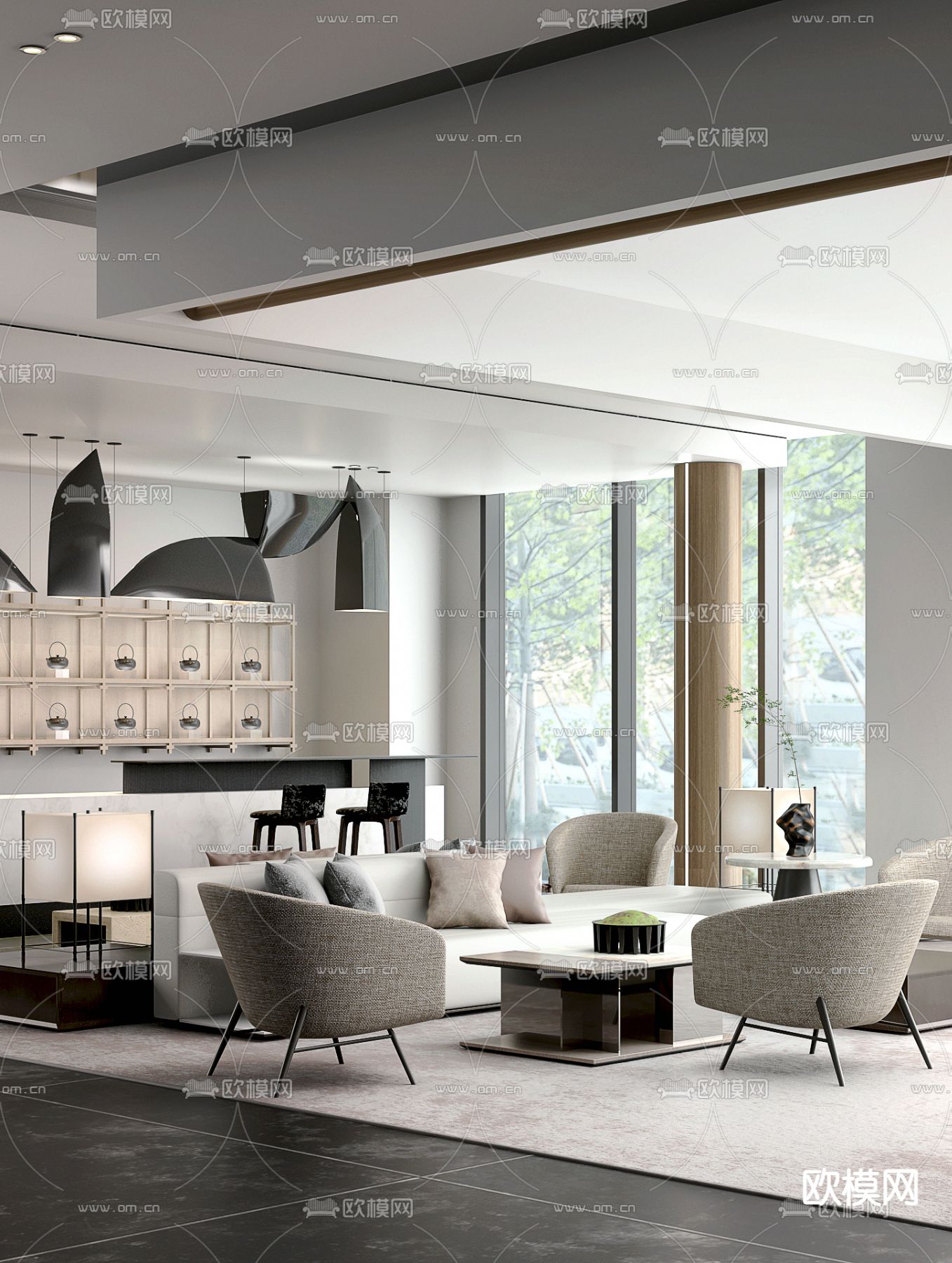 紫香舸设计 售楼处洽谈区3d模型下载（渲染图1）