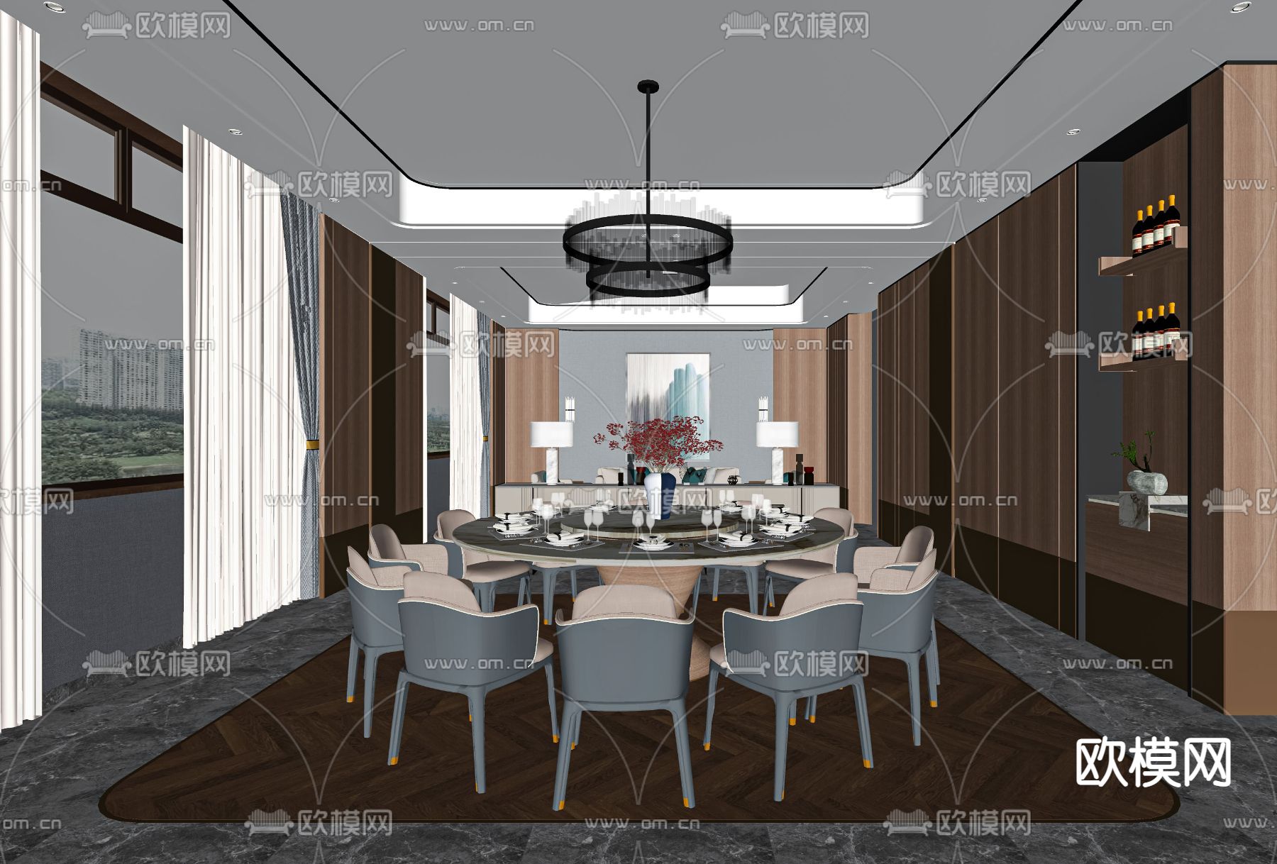 现代餐厅包房su模型下载（渲染图2）