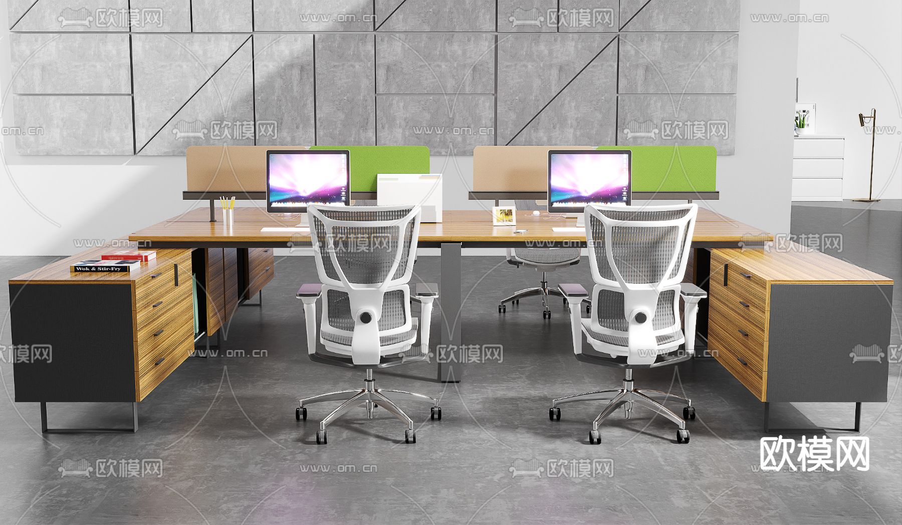 办公桌椅 屏风卡位 工位3d模型下载