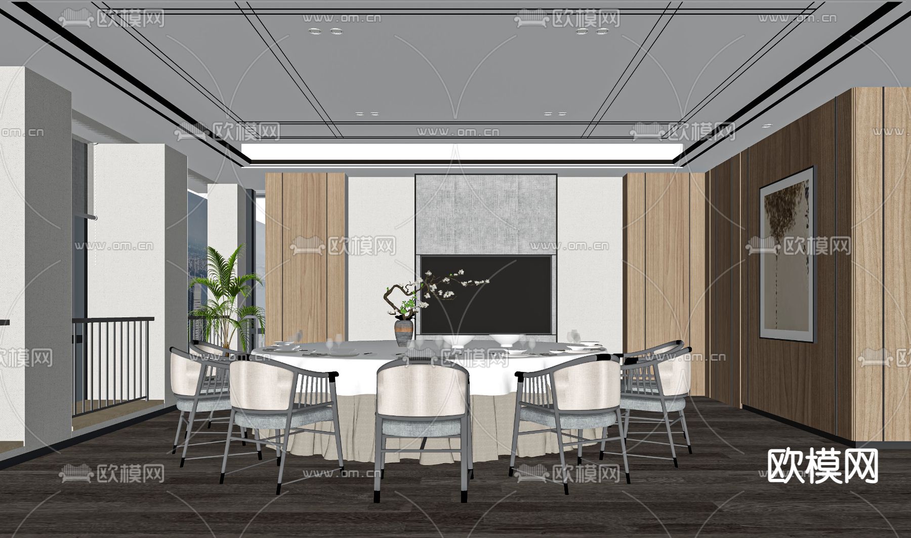 新中式餐厅包房su模型下载（渲染图2）