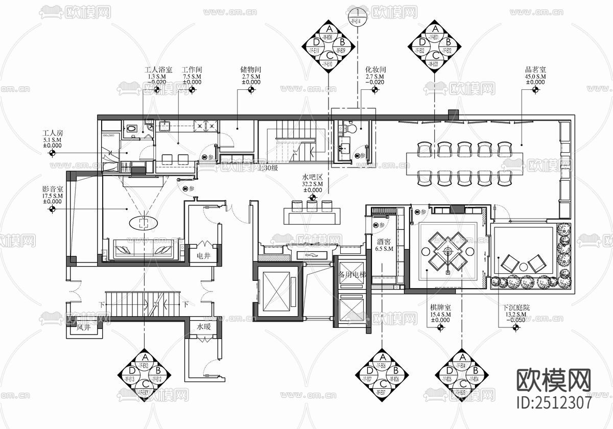 700㎡三层别墅室内cad施工图下载（渲染图3）