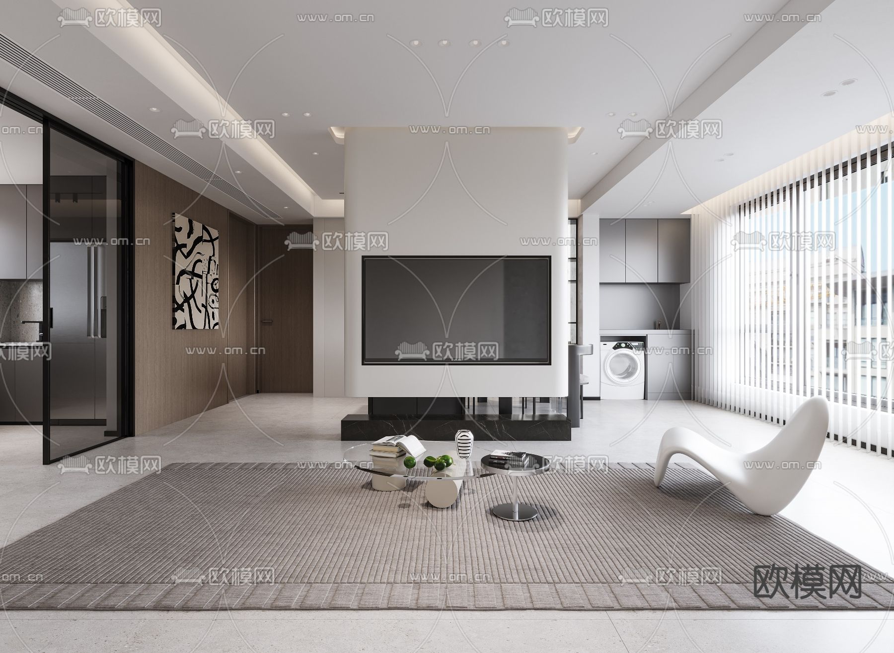 现代客餐厅3d模型下载（渲染图2）