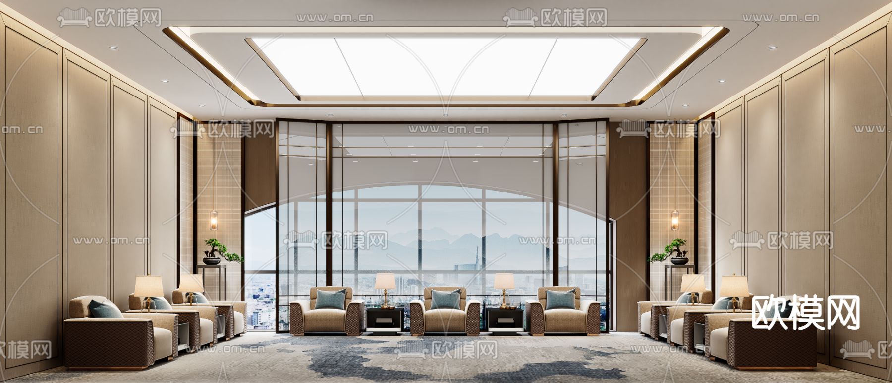 新中式接待室 会客室3d模型下载_ID13018298_3dmax免费模型-欧模网