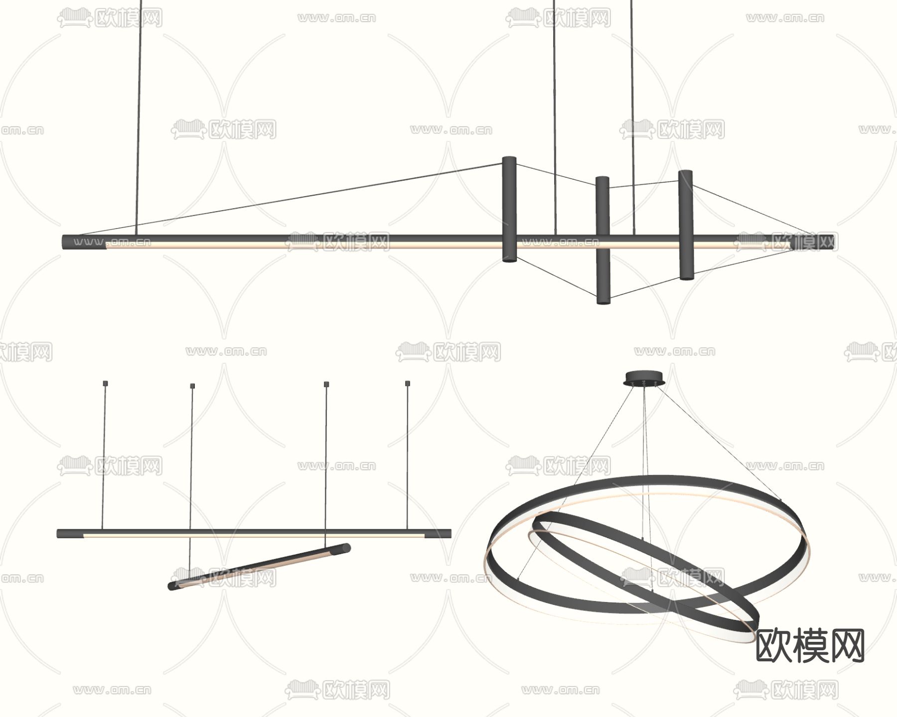 现代环形吊灯su模型下载（渲染图2）