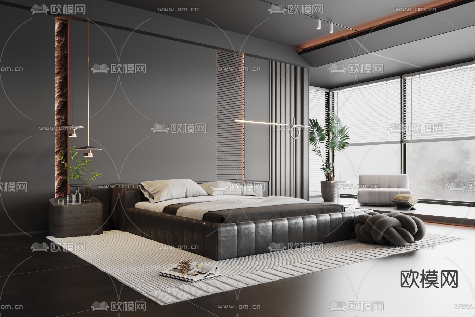 暗黑风卧室 主人房3d模型下载_ID13020626_3dmax免费模型-欧模网