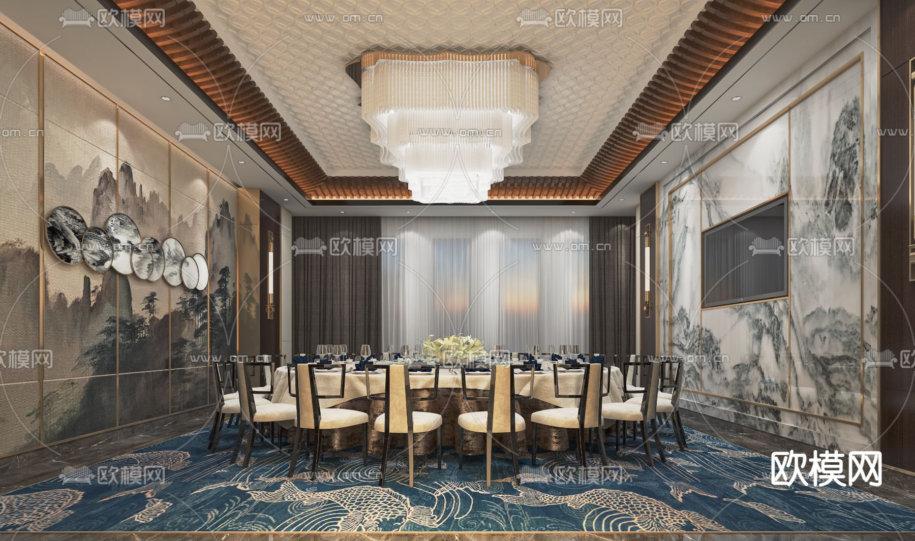 中餐厅包厢 包间 包房3d模型下载_ID13015559_3dmax免费模型-欧模网