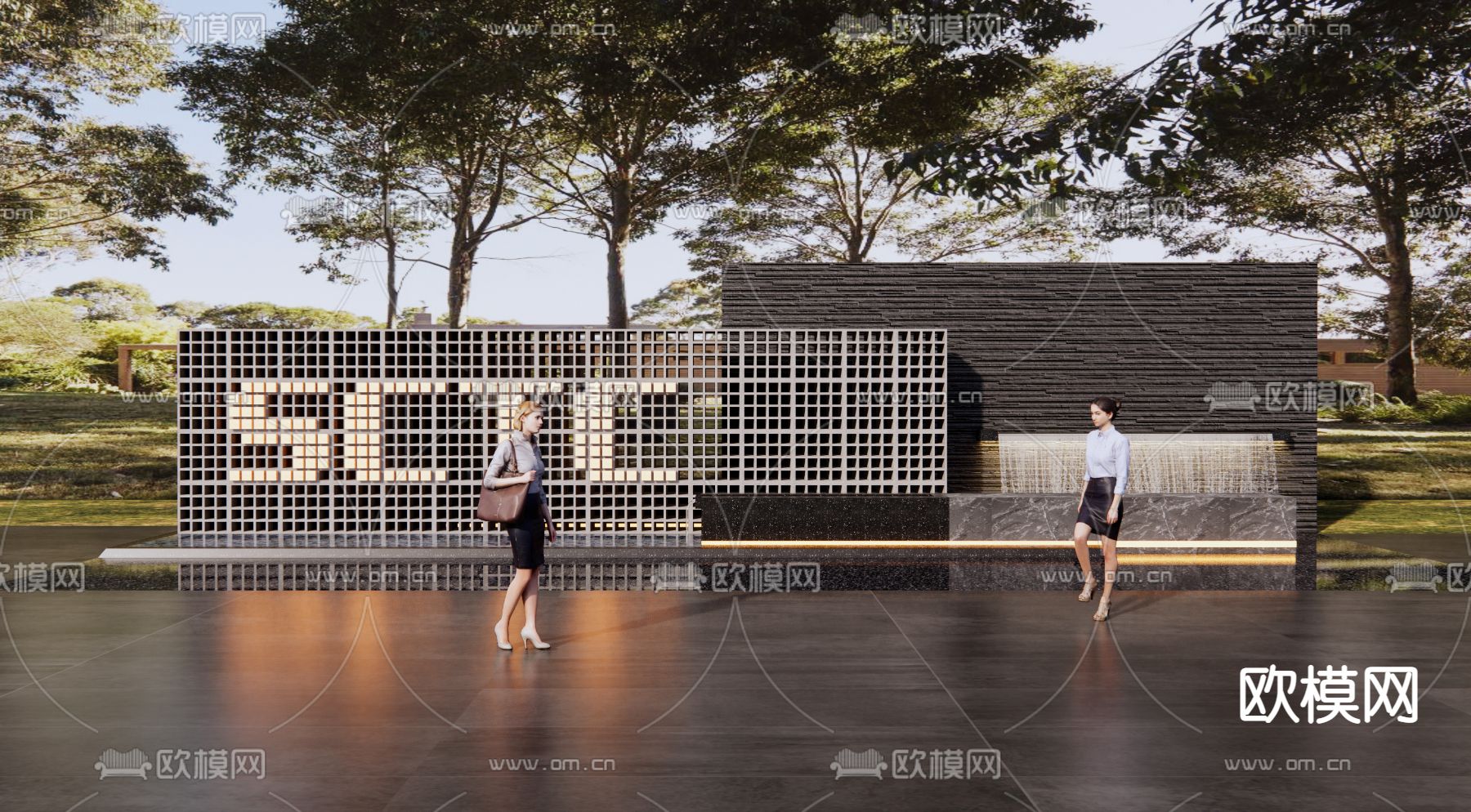 现代室外景墙 园艺小品3d模型下载