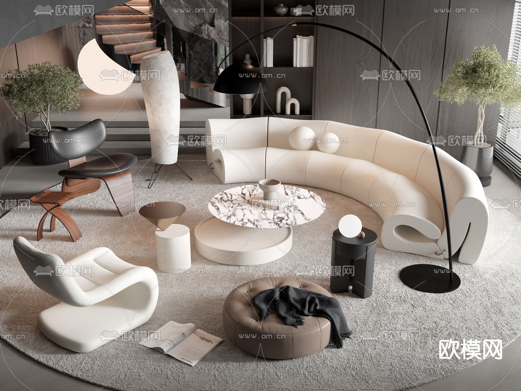 现代组合沙发su模型下载（渲染图1）