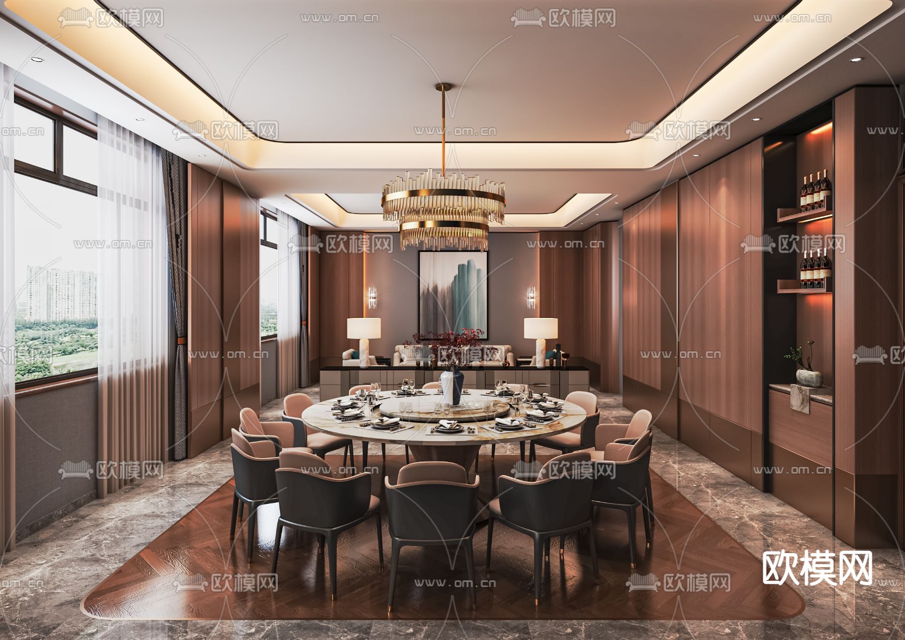 现代餐厅包房su模型下载（渲染图1）
