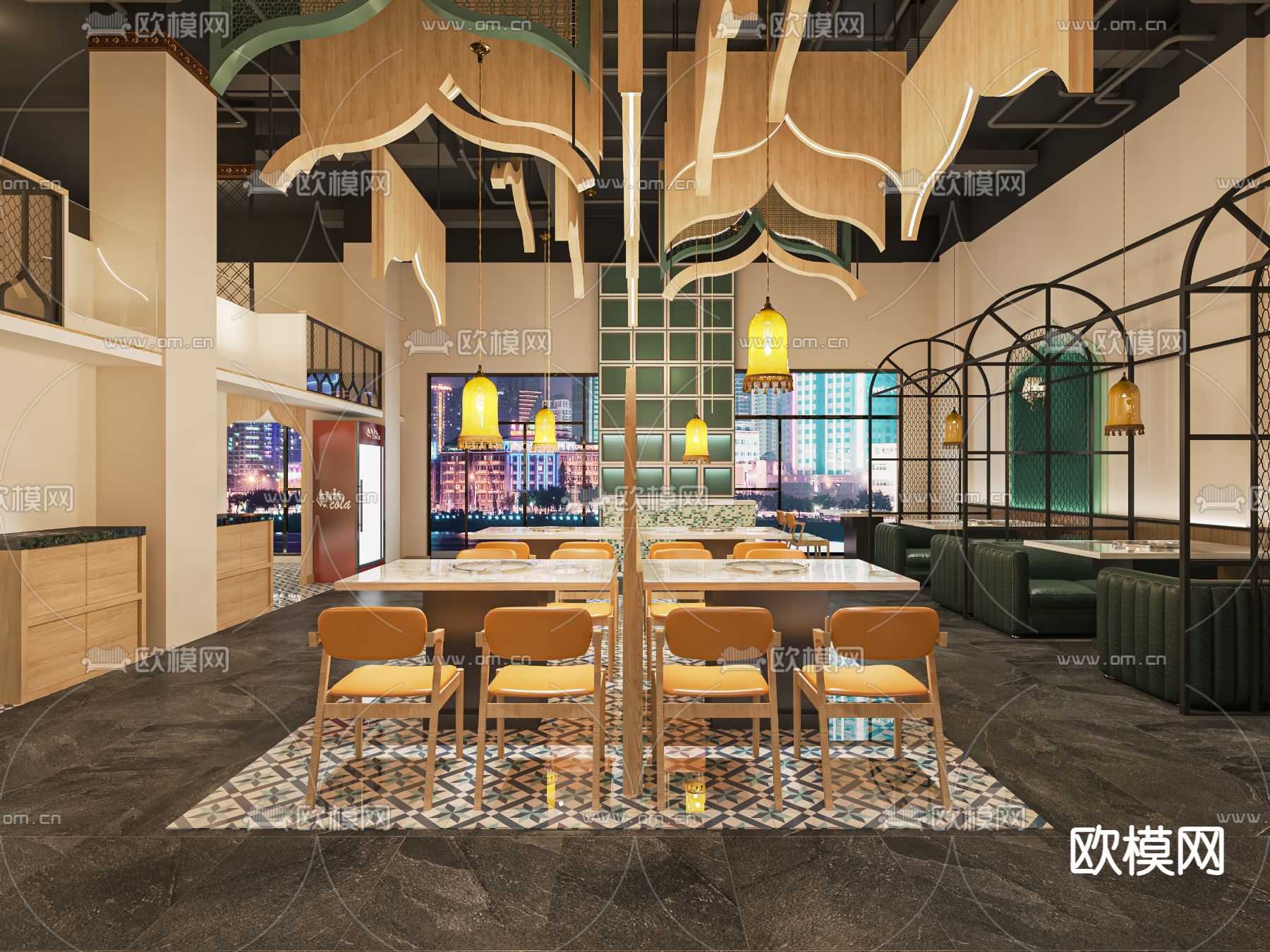 简美火锅店su模型下载（渲染图1）