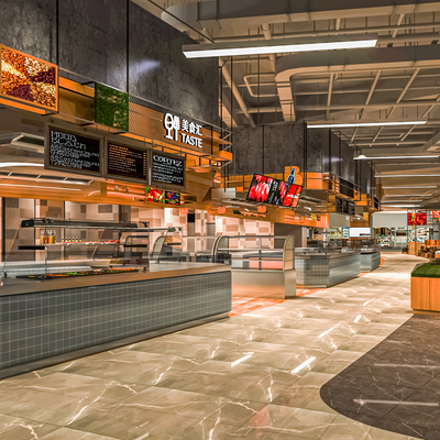  现代超市美食区su模型 