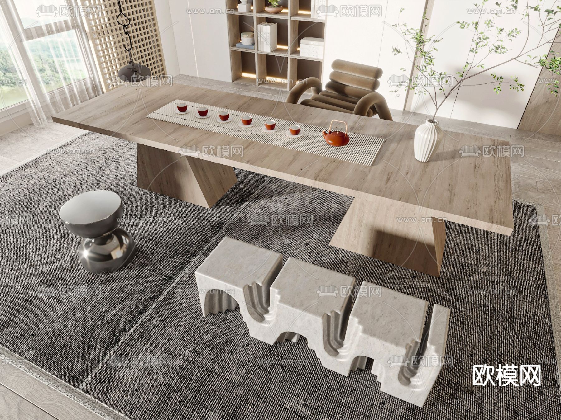 新中式茶桌 茶台3d模型下载