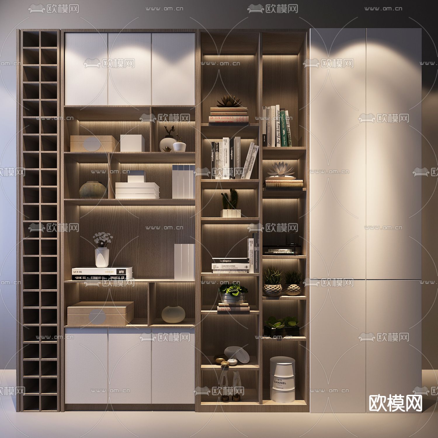 书柜 储物柜 装饰柜3d模型下载_ID13016223_3dmax免费模型-欧模网