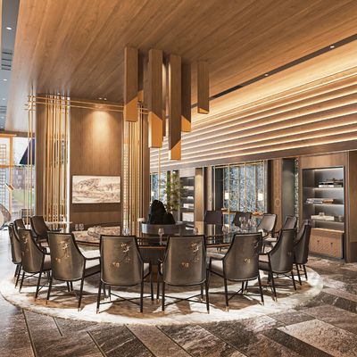  新中式包房 餐厅su模型 