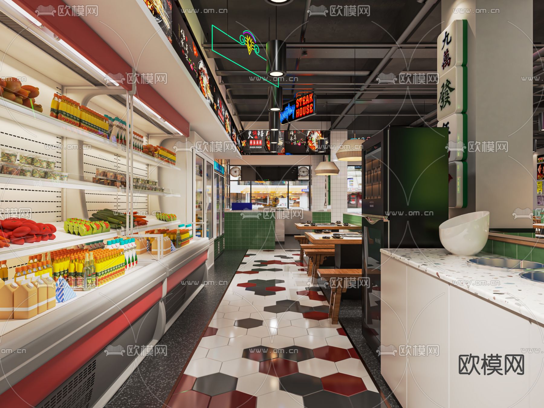 民国风火锅店su模型下载（渲染图1）