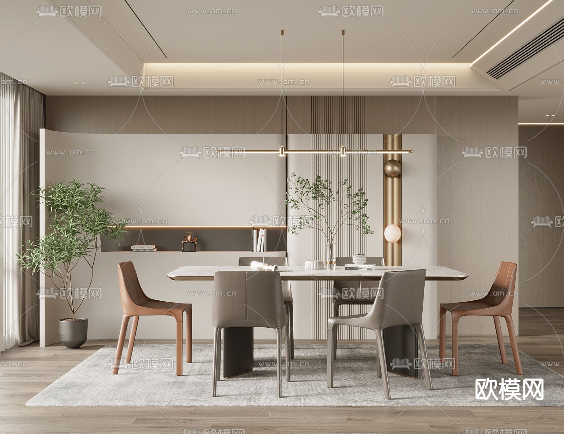 现代餐厅3d模型下载_ID13020380_3dmax免费模型-欧模网