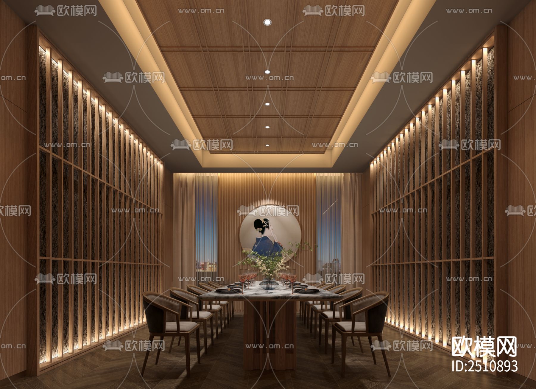 新中式餐饮空间CAD施工图下载（渲染图8）