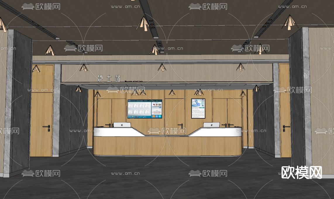 现代医院护士站su模型下载（渲染图2）