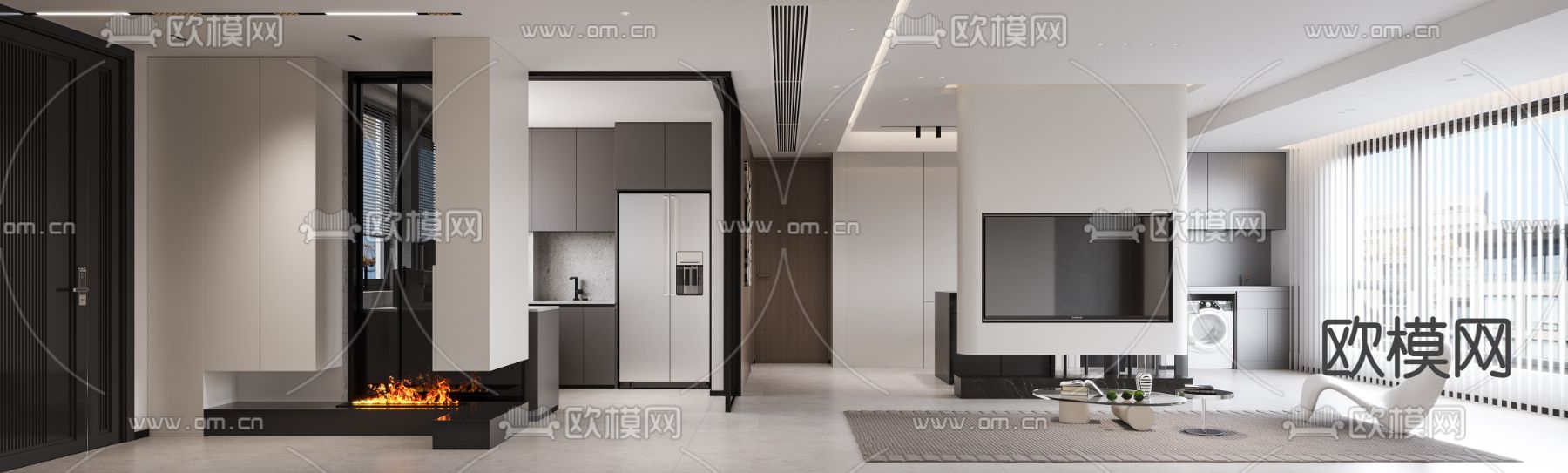 现代客餐厅3d模型下载（渲染图3）