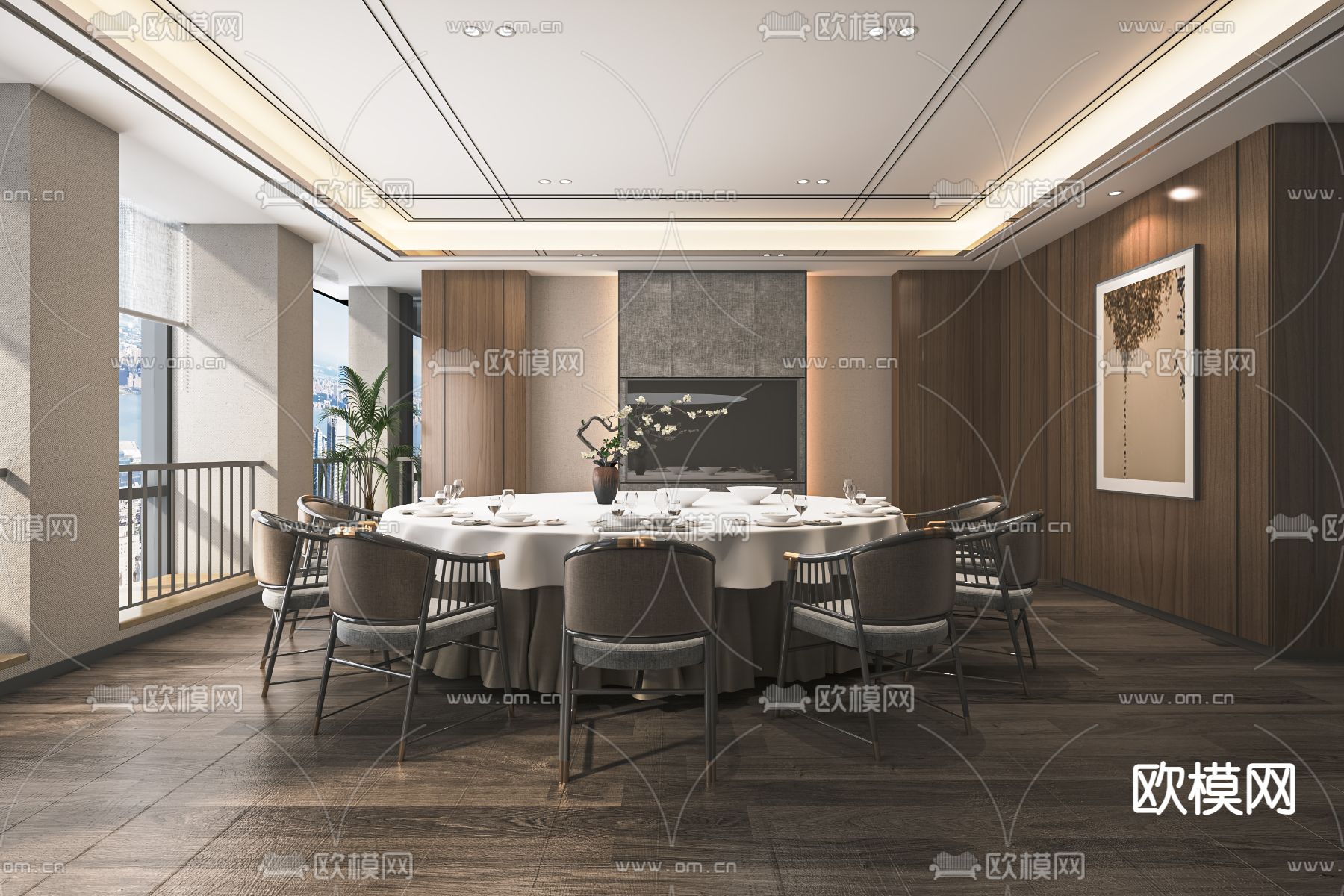 新中式餐厅包房su模型下载（渲染图1）