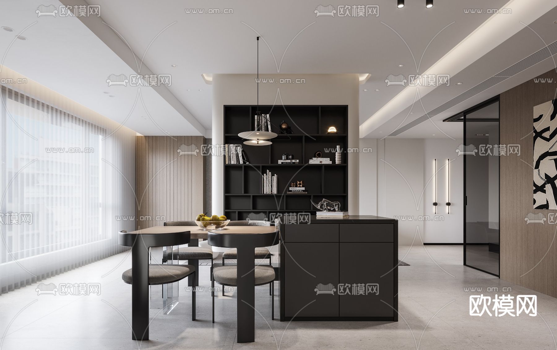 现代客餐厅3d模型下载（渲染图4）