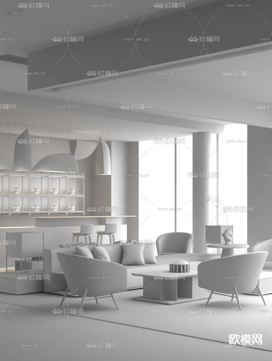 紫香舸设计 售楼处洽谈区3d模型下载（渲染图2）