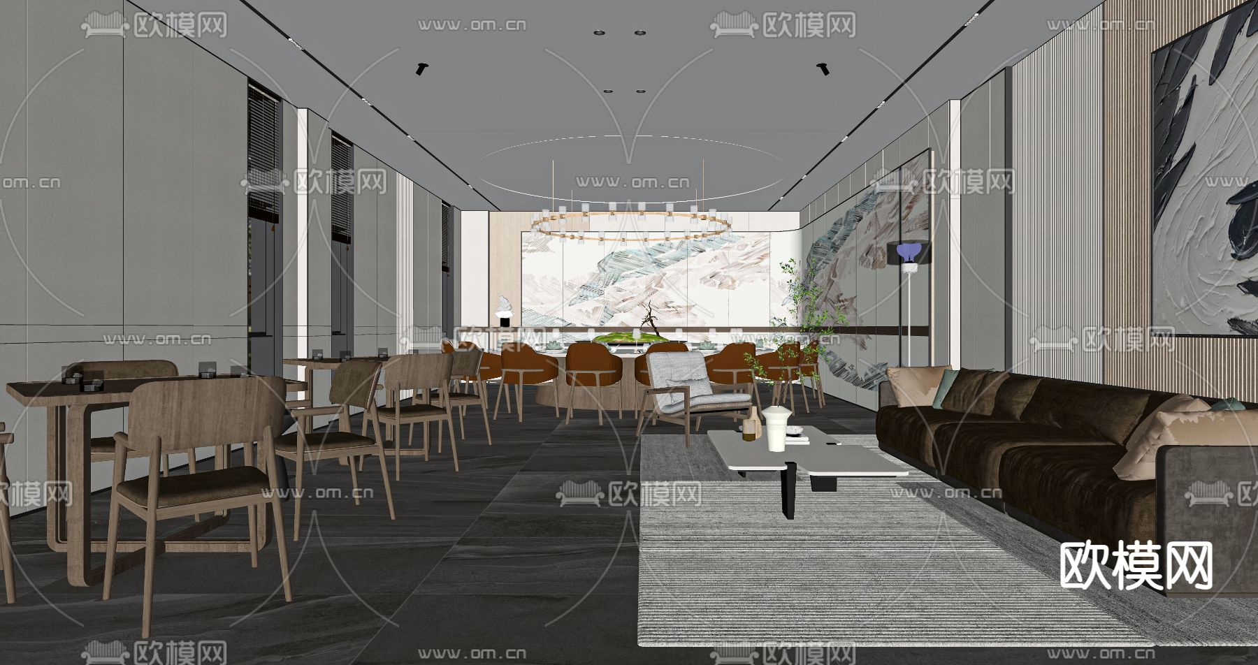 新中式包房 餐厅su模型下载（渲染图2）