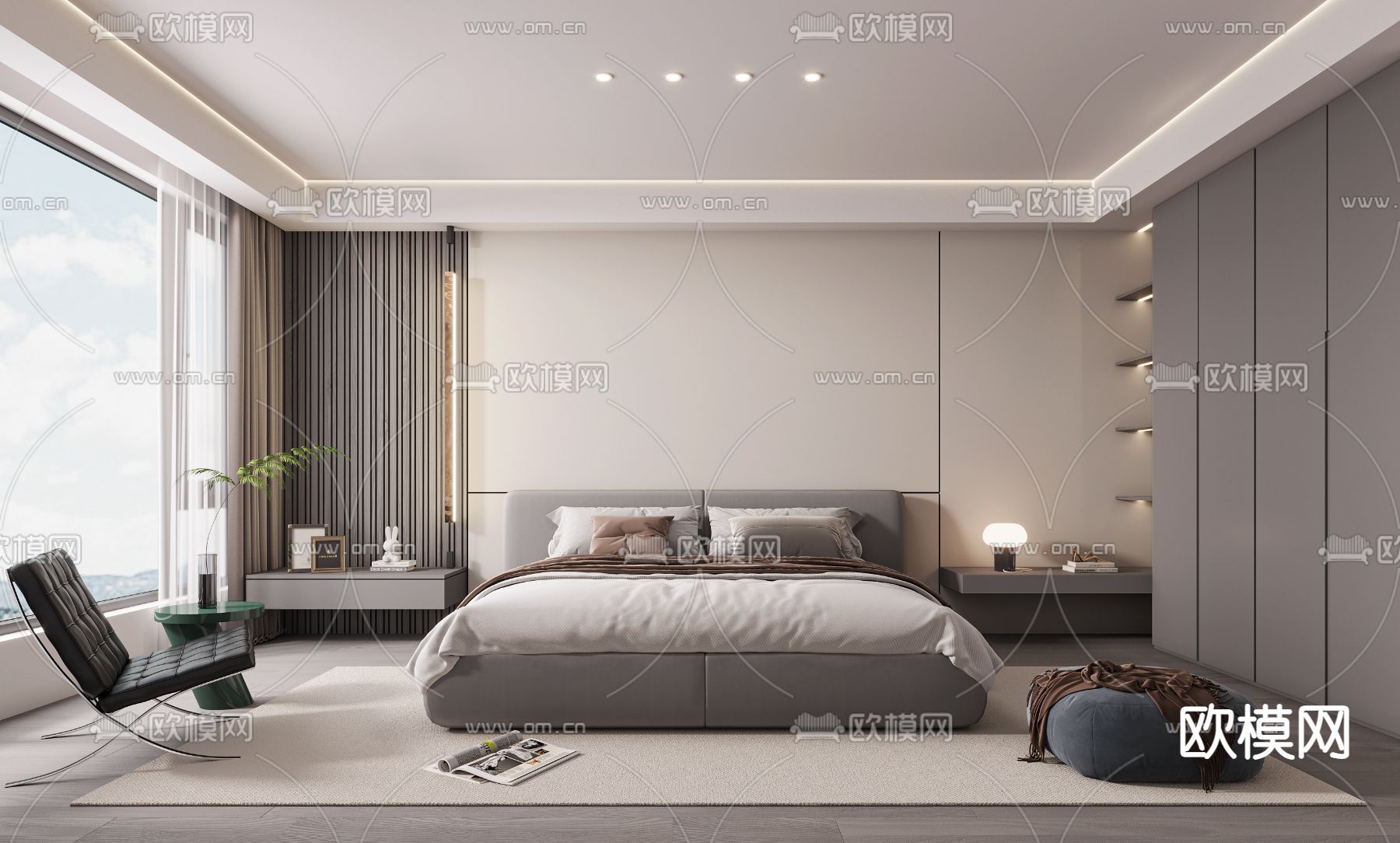 现代卧室 主人房3d模型下载（渲染图1）