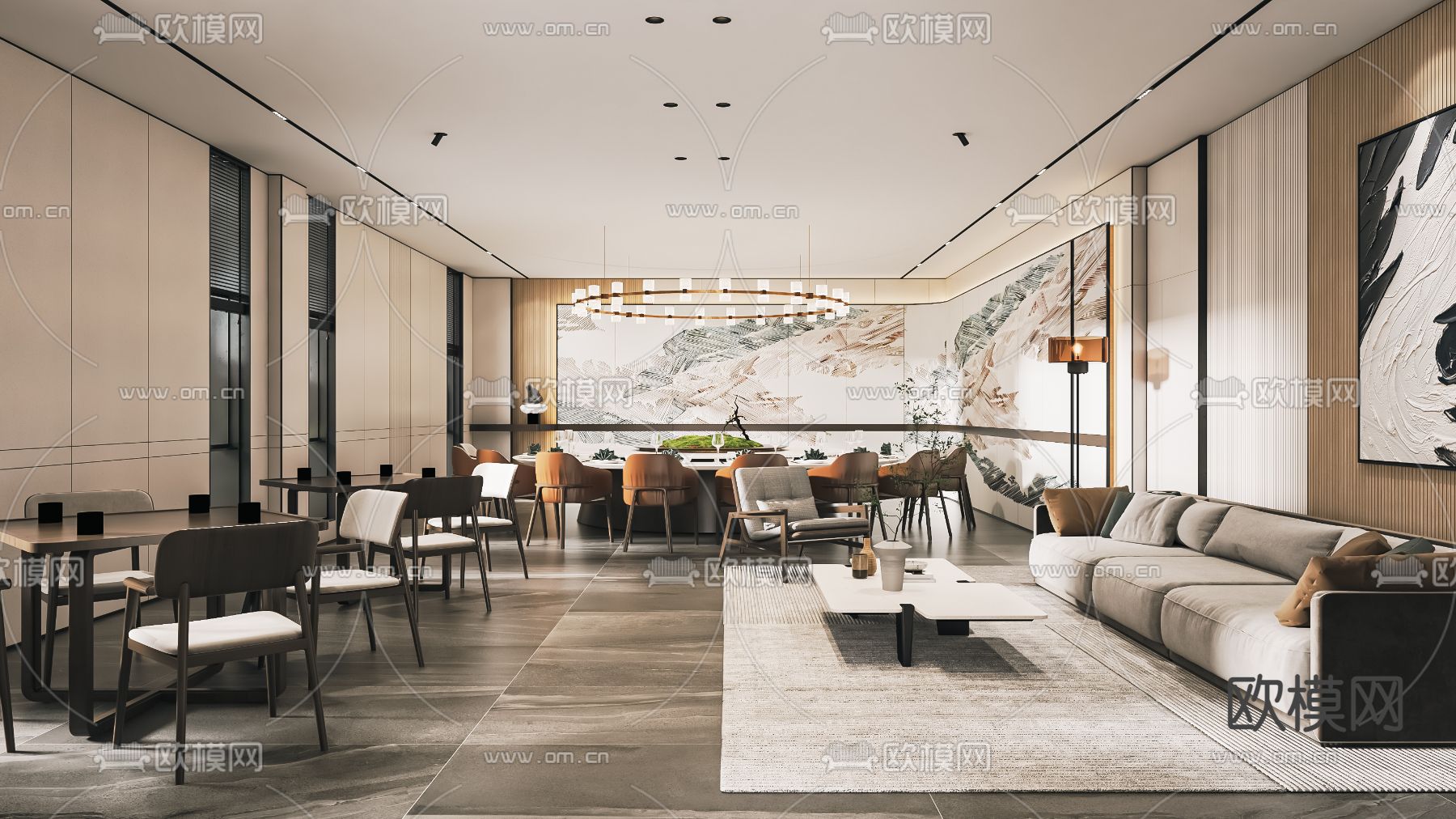 新中式包房 餐厅su模型下载（渲染图1）