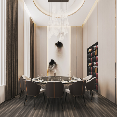  现代包房 餐厅su模型 