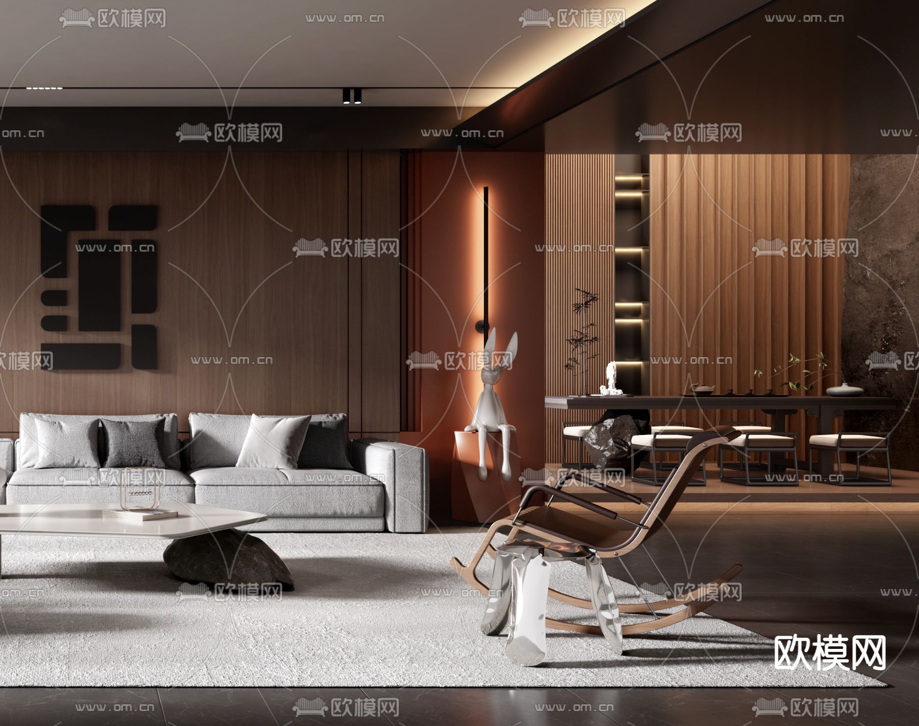 暗黑风客厅3d模型下载（渲染图3）