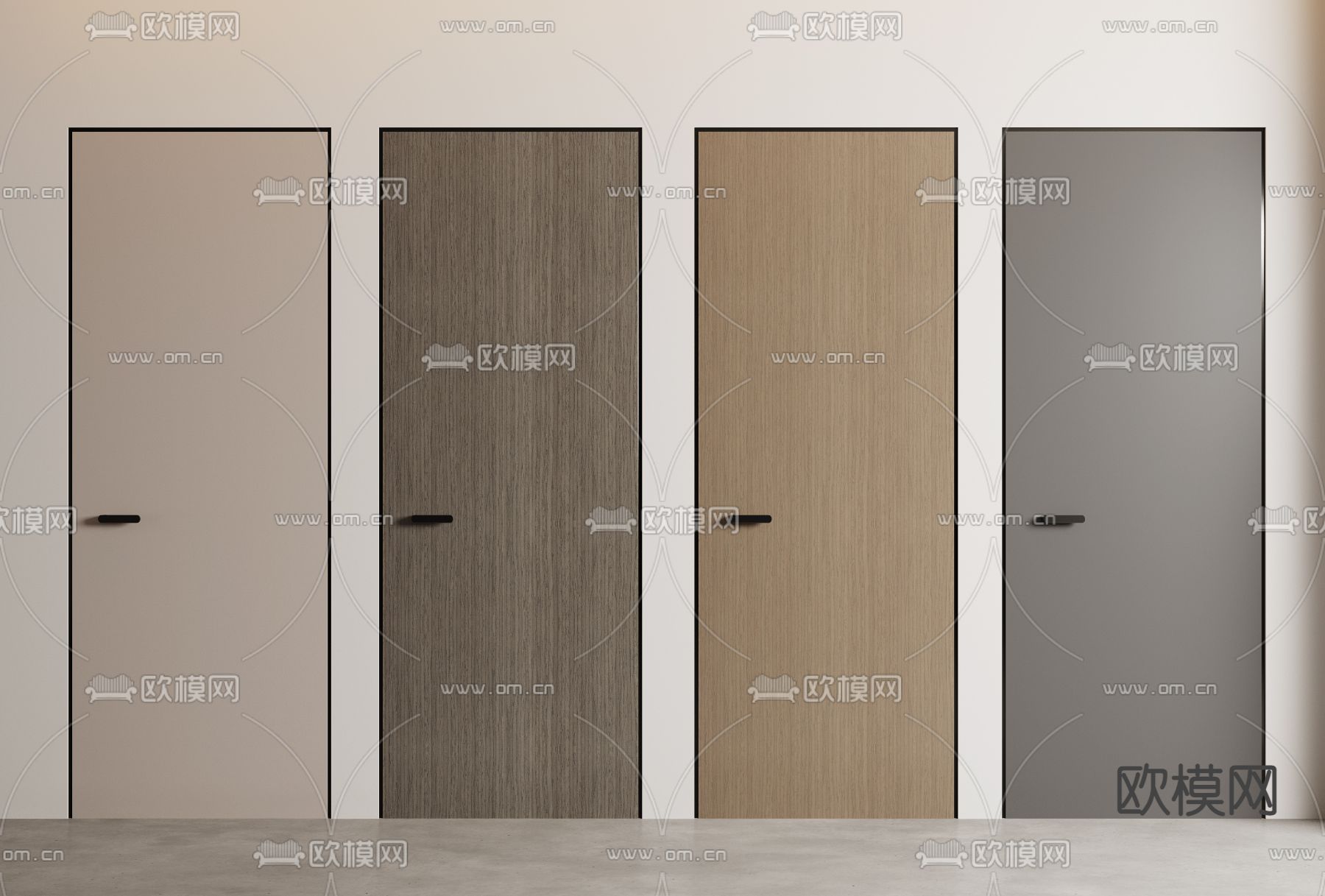 隐形门 无框门 单开门 房间门 木门3d模型下载
