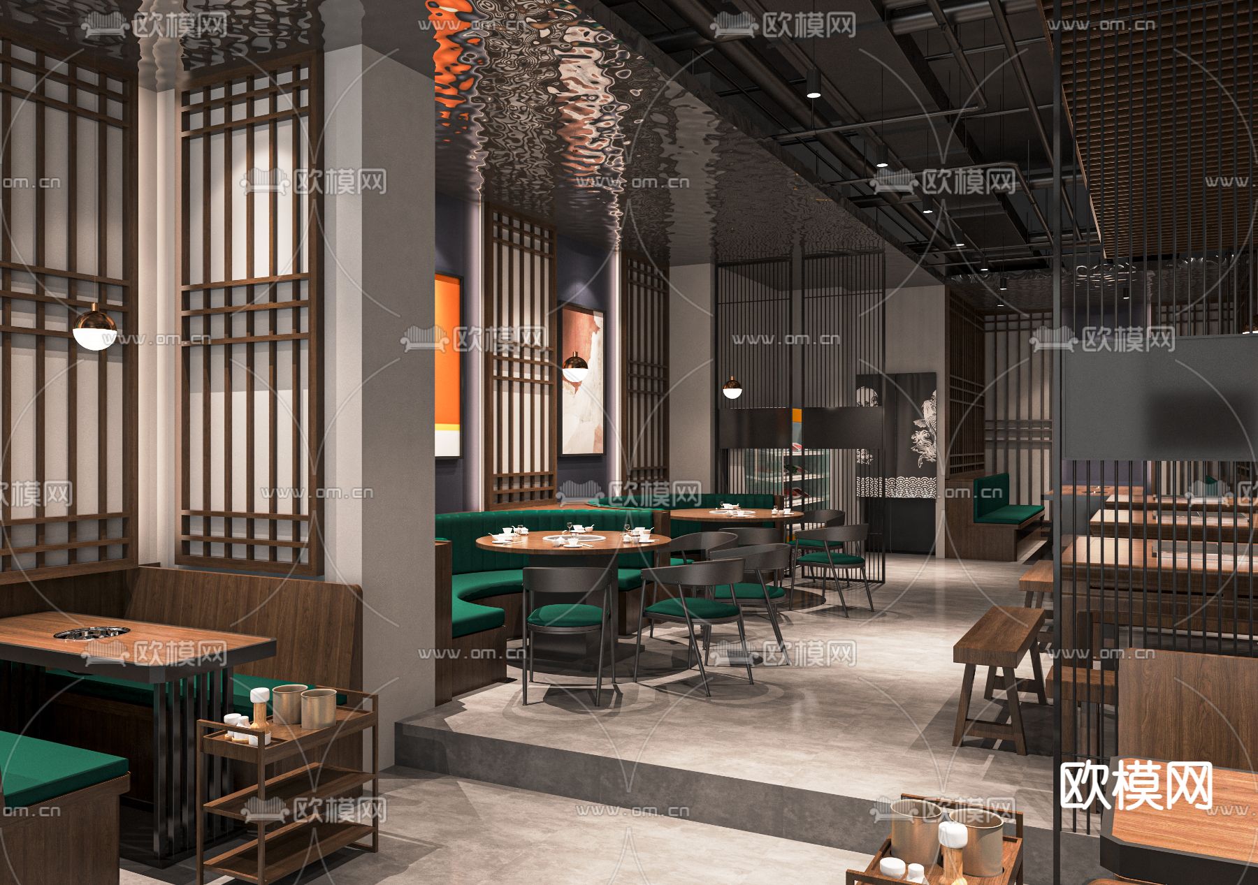 民国风火锅店su模型下载（渲染图3）