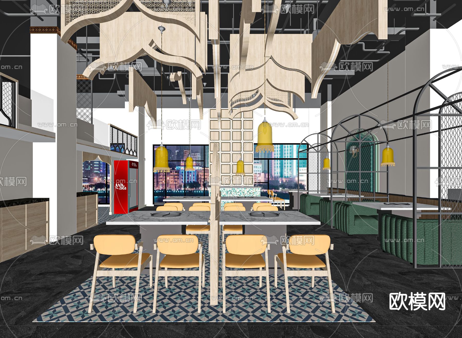 简美火锅店su模型下载（渲染图2）