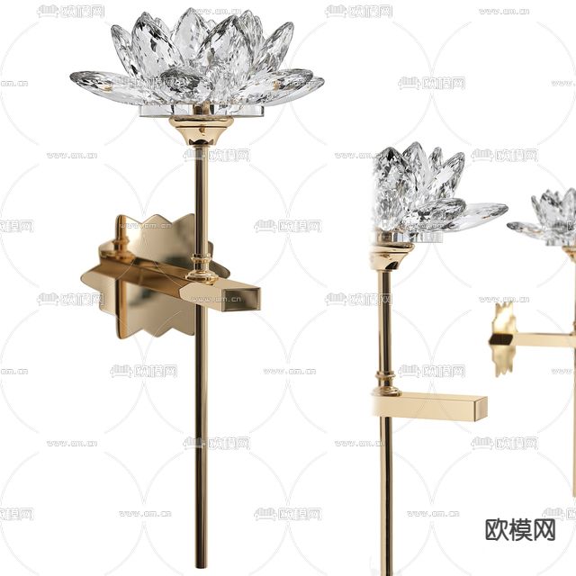 现代轻奢金属水晶花壁灯免费3d模型下载