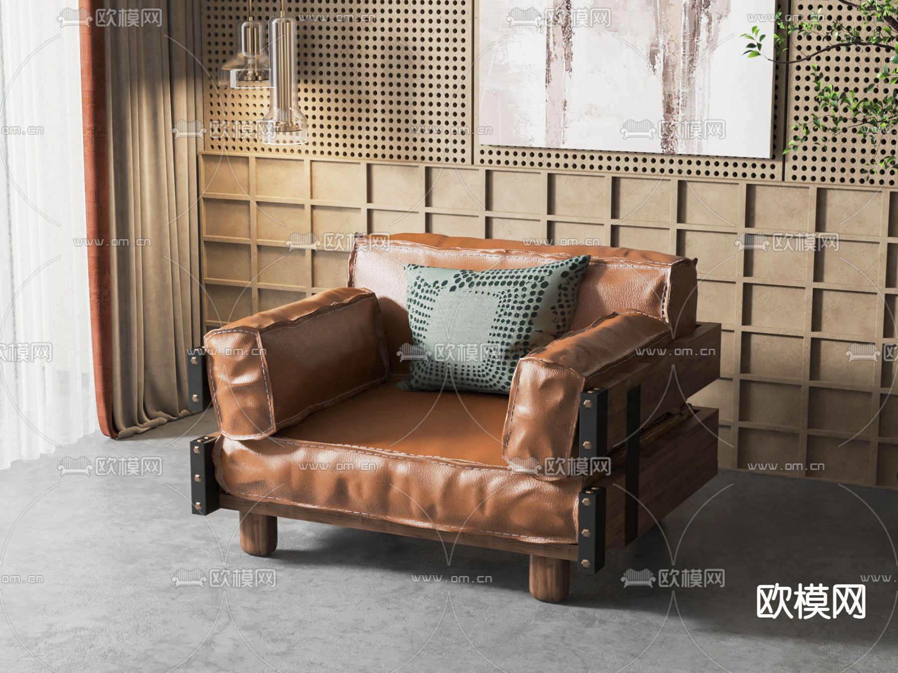 工业风皮革沙发 单人沙发3d模型下载