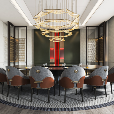  新中式包房 餐厅su模型 