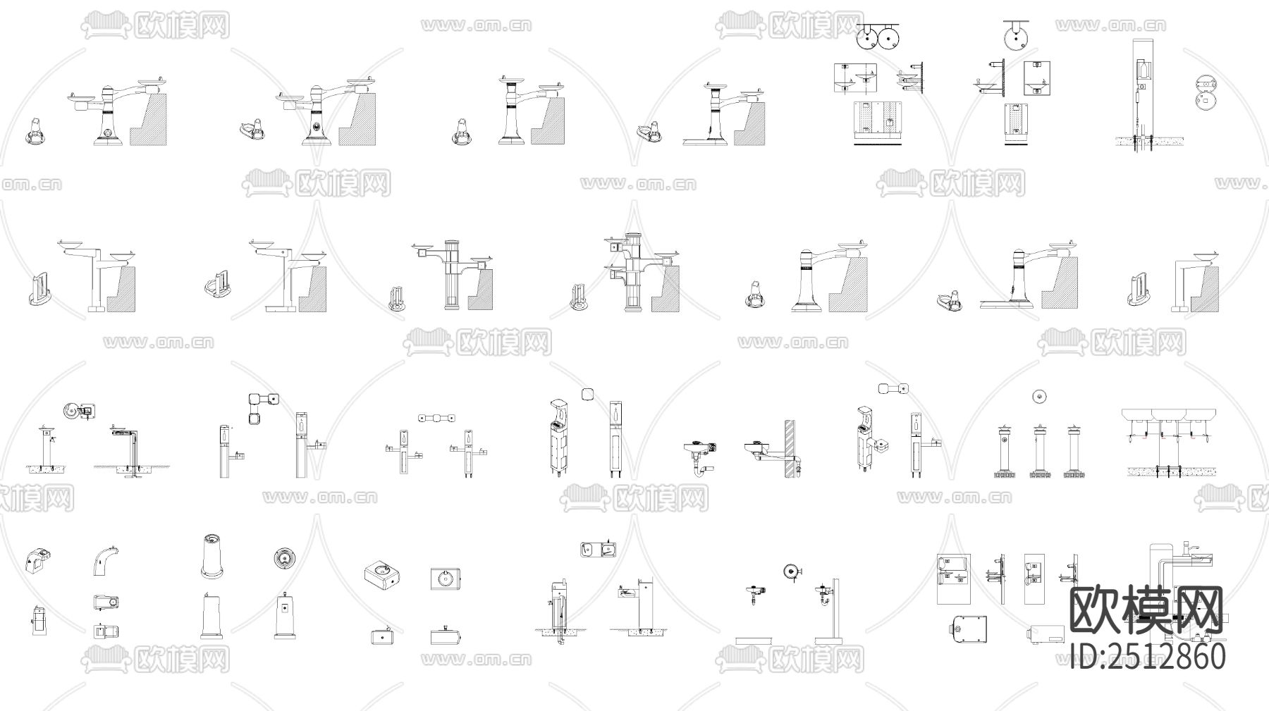 水龙头台盆cad图库下载（渲染图2）