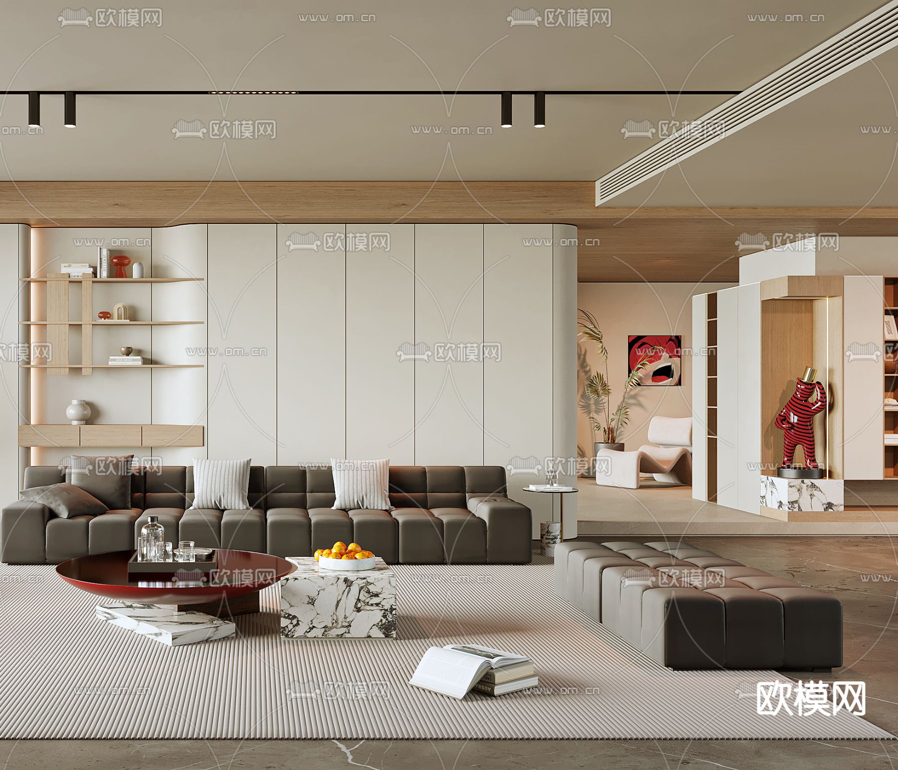 奶油风客厅3d模型下载（渲染图3）