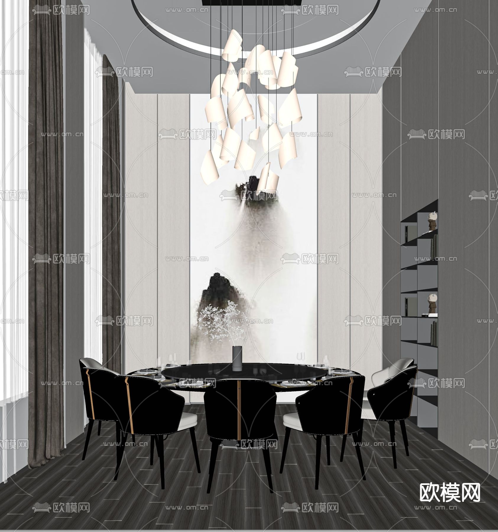 现代包房 餐厅su模型下载（渲染图2）