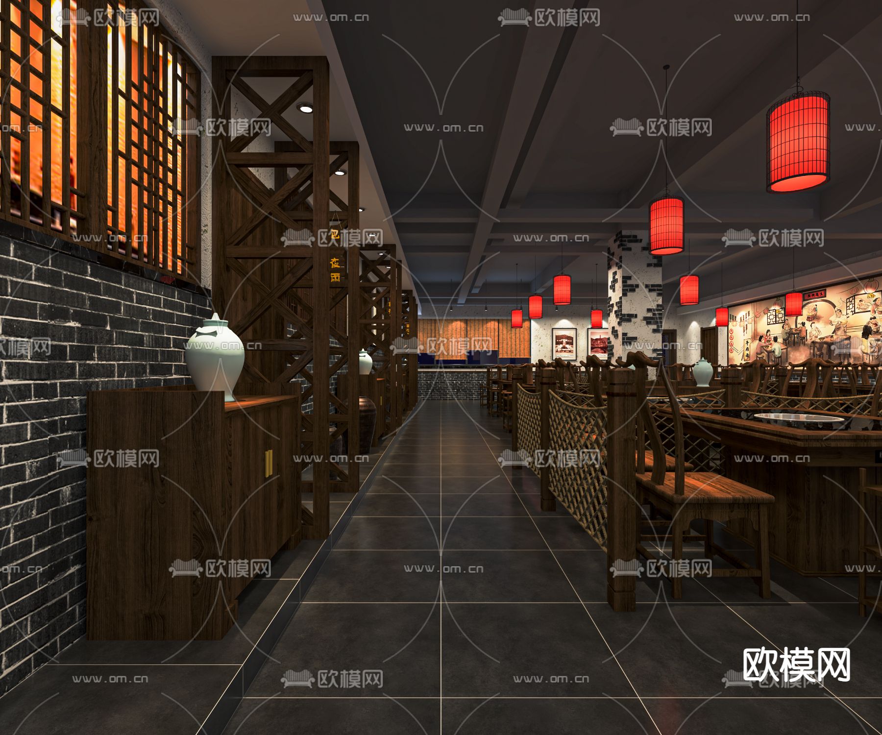 新中式火锅店su模型下载_ID13020216_sketchup模型下载-欧模网