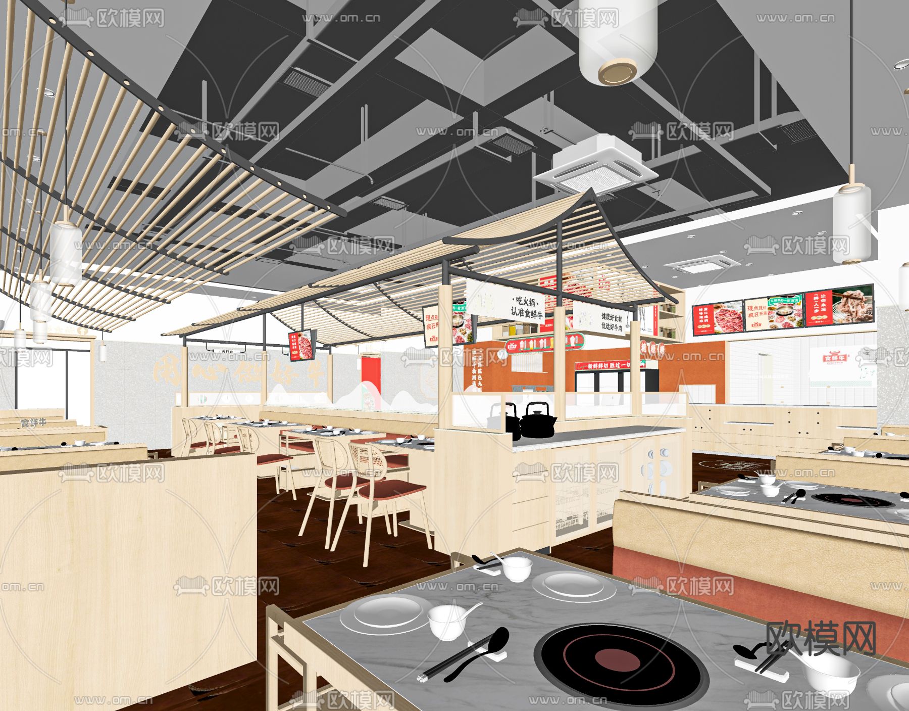 新中式火锅店su模型下载_ID13020031_sketchup模型下载-欧模网