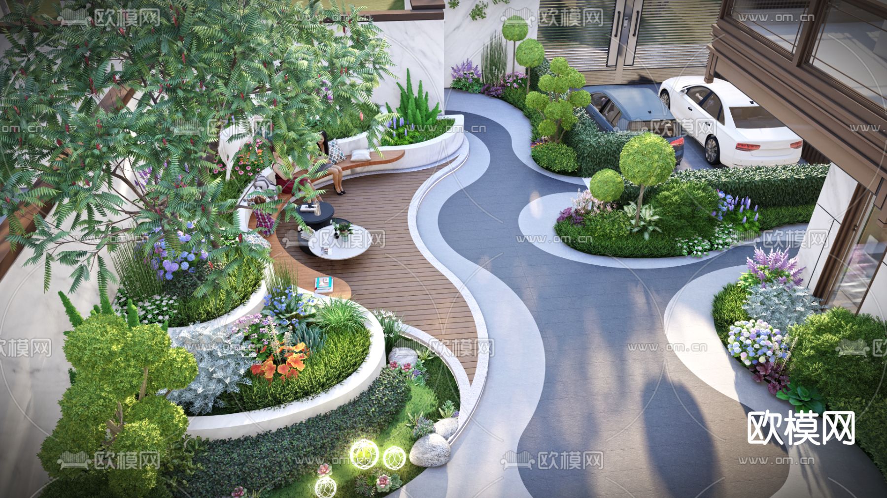 现代别墅庭院花园su模型下载_ID13019475_sketchup模型下载-欧模网