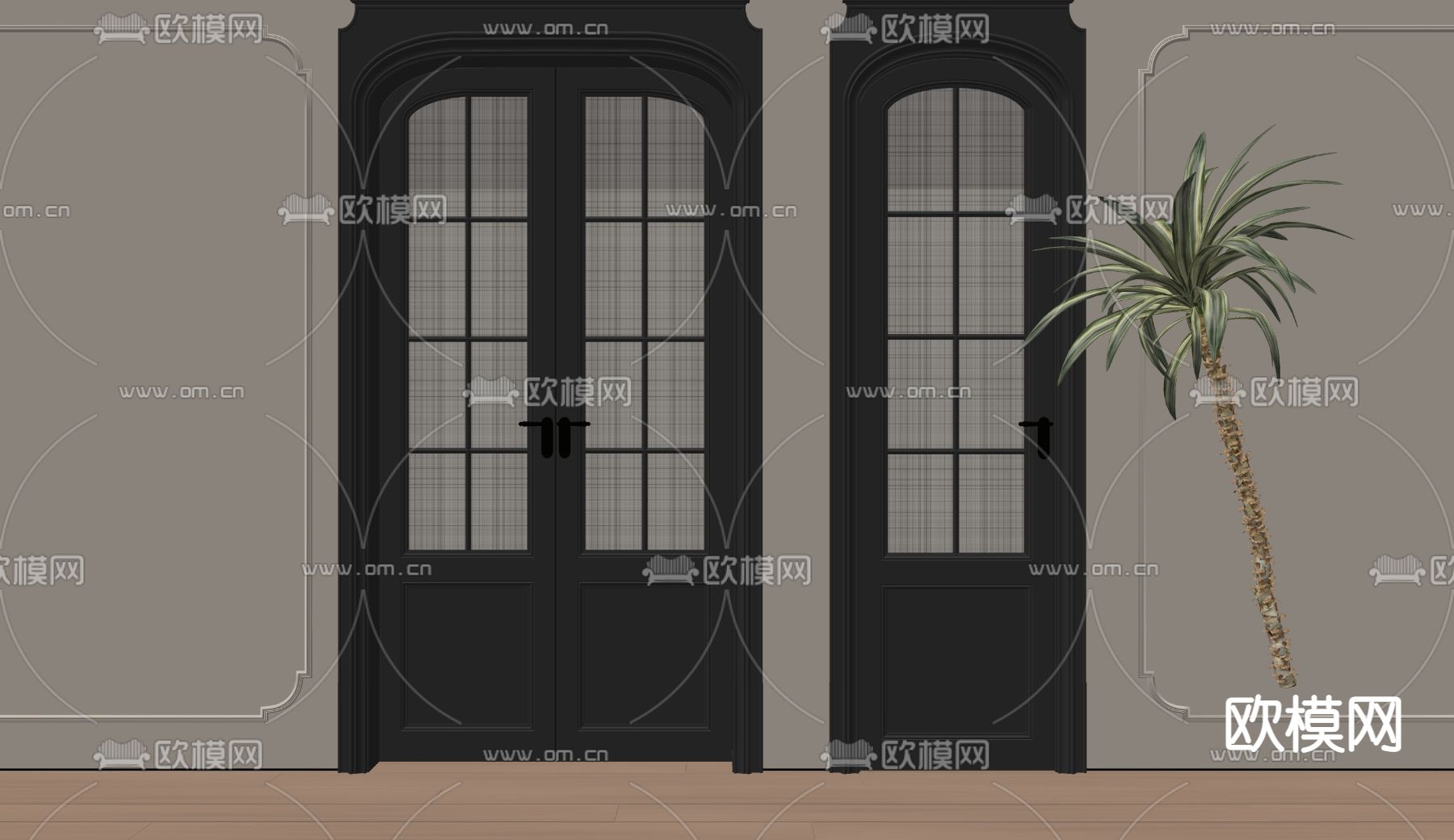 法式平开门 厨卫玻璃门 双开门su模型下载_ID13019600_sketchup模型下载-欧模网