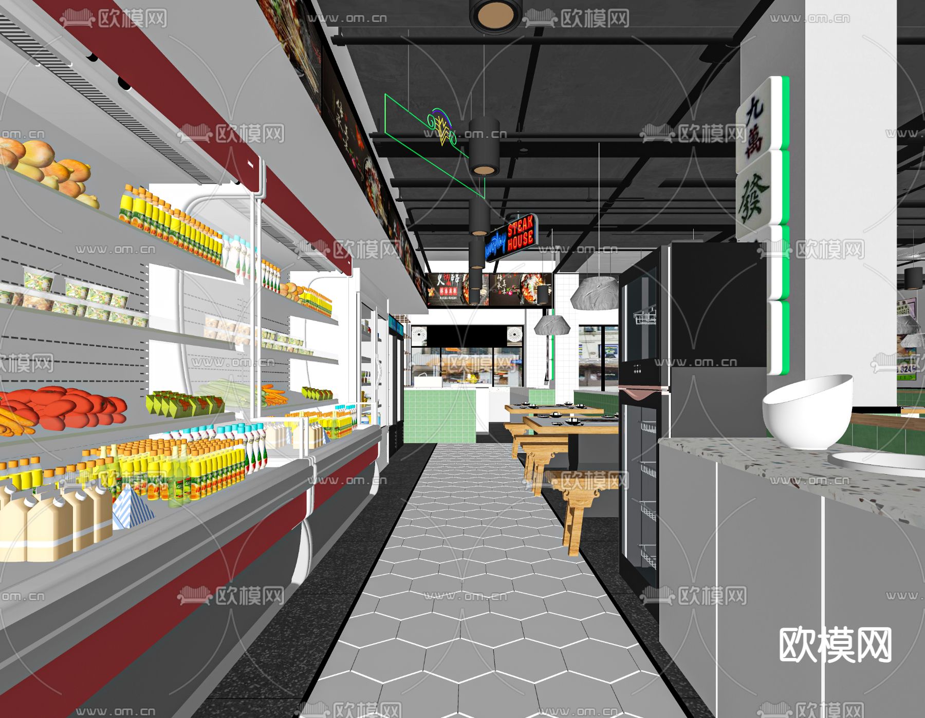 民国风火锅店su模型下载（渲染图2）